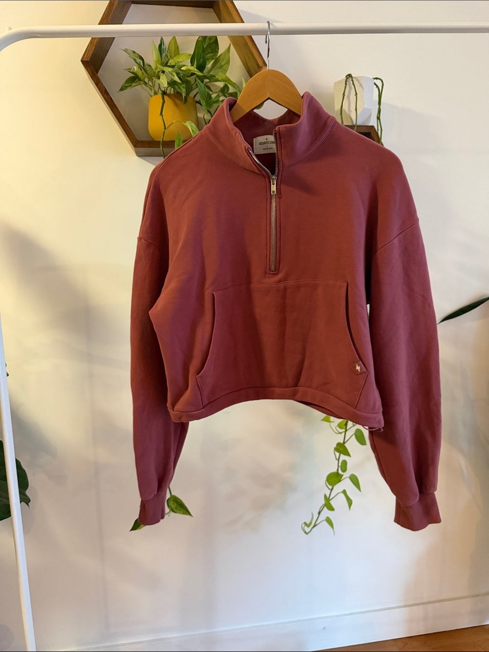 Cropped Half-Zip Pullover in dusty rose